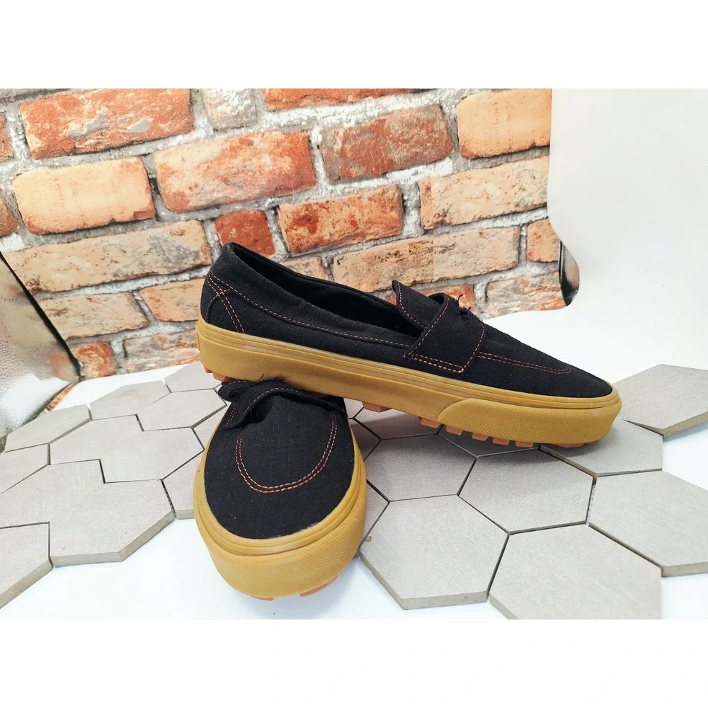 Vans Style 53 Heavy Canvas Black Gum Lug Sole Loafer Shoes Men's Size 11 Sneaker